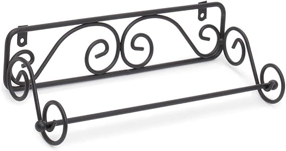 Steel Wall-Mounted Paper Towel Holder (Black), By Home Basics | Scroll Design Kitchen Paper Towels Holder | Fits Standard and Jumbo-Sized Towels | Space-Saving Design