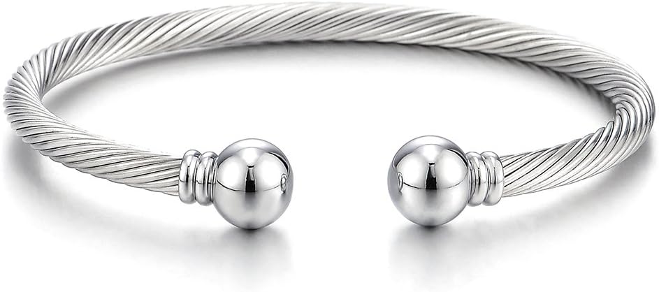 COOLSTEELANDBEYOND Elastic Adjustable Stainless Steel Cuff Bangle Bracelet for Mens Womens