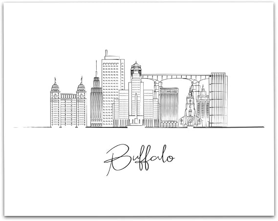 Buffalo Skyline Living Room Wall Decor, Black & White Wall Art, US Line Art Pictures for Living Room, Bedroom Hanging Decor Above Bed, Dining Room Print Art, Pictures Wall Print (11x14 in)