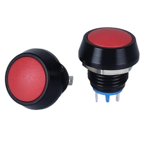2pcs 12mm Waterproof Metal Momentary Domed Push Button Switch 3A 12V 24V 110V 1NO ON-Off Reset Micro Switch Aluminium Black Shell (Pin Terminal Red Button)