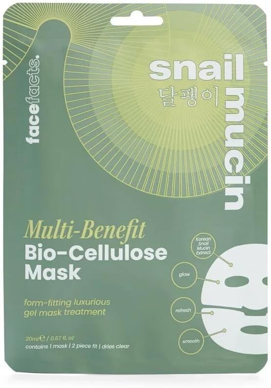 Face Facts Snail Mucin Bio-Cellulose Sheet Mask | Korean-Inspired Face Mask with Snail Secretion Filtrate | Hydrating & Soothing Sheet Mask for All Skin Types | Plumps & Revitalises