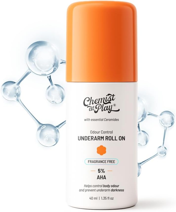 Chemist at Play UnderArm Roll-On with 5% AHA| Lactic & Mandelic Acid|Prevents Odour, Brightens Skin & Exfoliates Underarm | For Sensitive Skin | Fragrance-Free | Alcohol & Aluminium Free | 40 ml