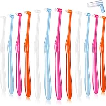 Patelai 12 Pcs End Tuft Toothbrush Soft Interdental Brushes Tooth Stain Remover Trim Toothbrush Single Brush for Implants Teeth Detail Cleaning Supplies (Orange, Rose Red, White and Blue)