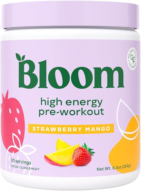 Bloom Nutrition Pre Workout Powder, Strawberry Mango, 30 Servings
