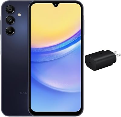 SAMSUNG Galaxy A15 5G Dual SIM 128GB, 2024 6.5 90Hz AMOLED, 50MP Camera Fully Unlocked International Model for AT&T, T-Mobile, Verizon, Global 4G A156MDSN w 25W Super Fast Charger, Black