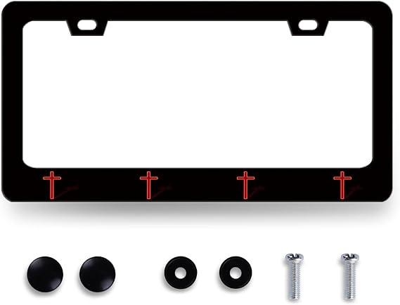 Jesus Cross License Plate Frame Red Christian Cross License Plate Holder Funny License Plate for Car Decoration Stainless Steel Religiou Car Accessories with Screws Men Women 12.3 x 6.3