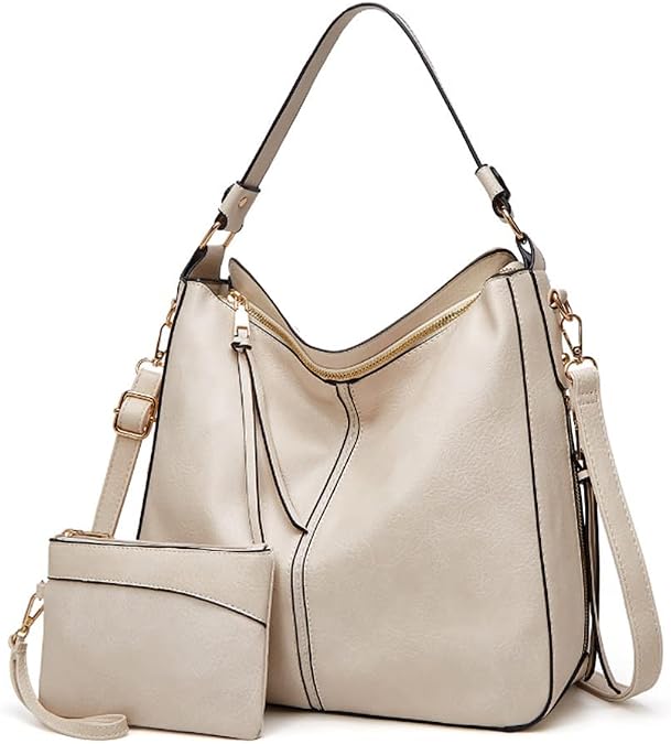 Women 2pcs Handbag Set Vintage Tote Hobo Purse PU Leather Bucket Crossbody Shoulder Bag Clutch Wallet