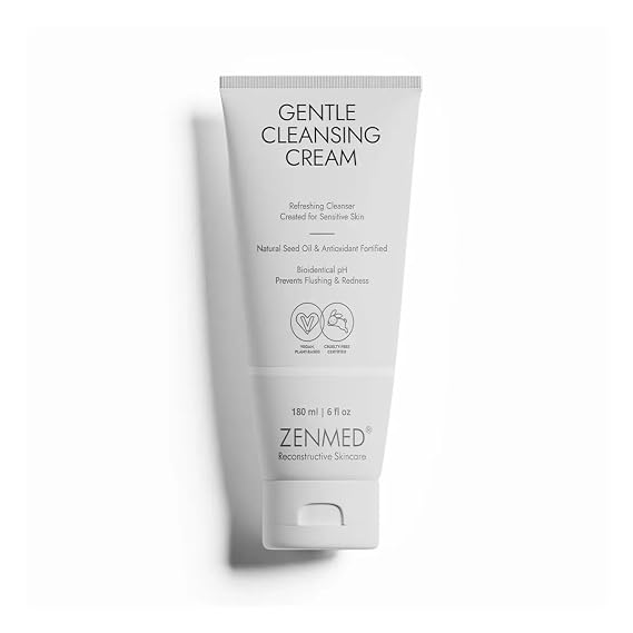 ZENMED Gentle Cleansing Cream - 6 oz. 100% Vegetarian Natural See Oil & Antioxidant Fortified Help Control Redness & Flushing pH 6.0 Soap-Free Will Not Over-Dry