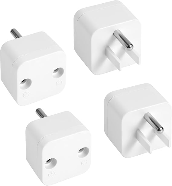 4pcs Grounding Plug Adapters, Earthing Splitter ABS Copper Safety Ground Adapter for Grounding Mat Sheet Wristband Pillowcase Durable Earth Socket Port Compatible with US Type B Outlet (White)