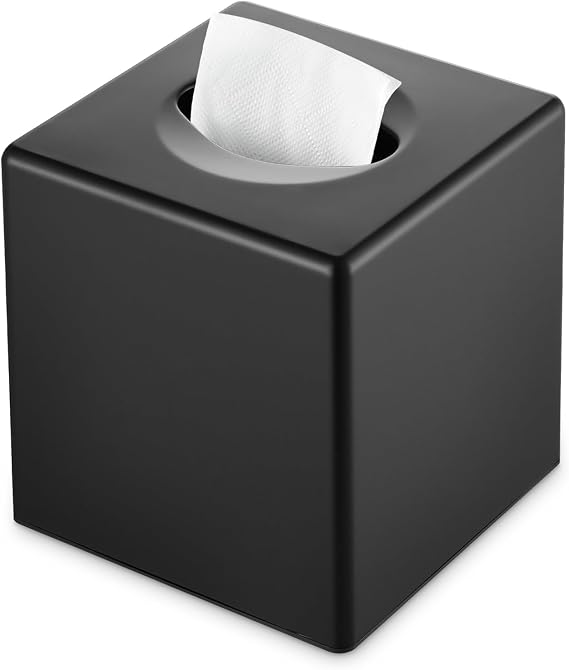 Y-in Hand Tissue Box Cover, Modern Decorative Square Facial Storage Tissue Box Holder, Home Accessories for Bathroom Vanity Countertops, Dressers, Night Stand, Parlors and Office - Matte Black