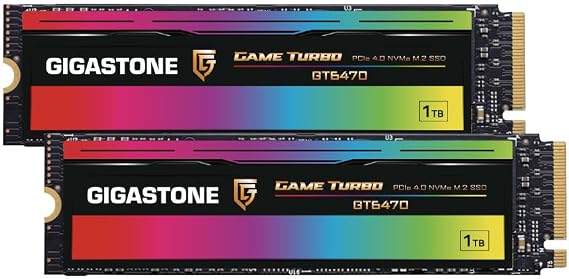 Gigastone M.2 SSD 1TB (Pack of 2) NVMe SSD Up to 7300MB/s M.2 2280 PCIe Gen4 Ultra-Fast Internal Gaming SSD Drive Gaming Video Cut Compatible with Laptop and Desktop Memory GT6470
