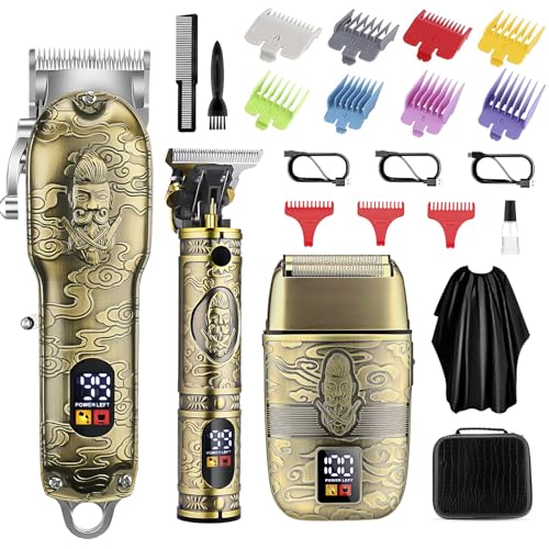 Soonsell Professional Hair Clippers for Men Cordless, Mens Clippers and Grooming Set,Electric Shavers, Clippers and T-Blade Trimmers Set,Hair Cutting Kit LCD DisplayBronze