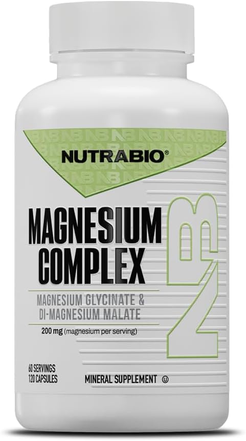 NutraBio Magnesium Complex Supplement, Magnesium Glycinate for Sleep, Biglycinate, D-Magnesium Malate, Muscle & Nerve Support, for Men and Women, 120 Vegetable Capsules