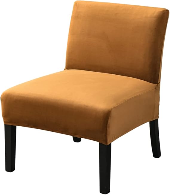 Velvet Accent Chair Cover Slipcover, Armless Stretch Super Soft Thick Velvet Chair Slipcovers for Armless Chair Furniture Protector with Elastic Bottom, Camel