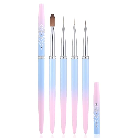 4Pcs Nail Brush Set, 3 Short Liner Brushes and 1 Clean Up Brush