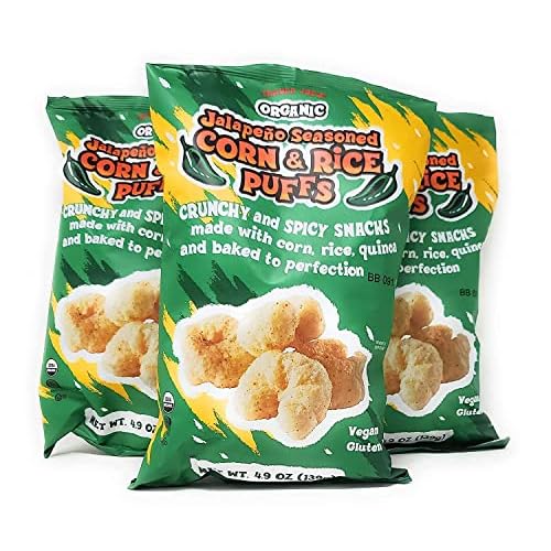 Trader Joes Organic Jalapeno Seasoned Crunchy Corn & Rice Puffs - PACK OF 3