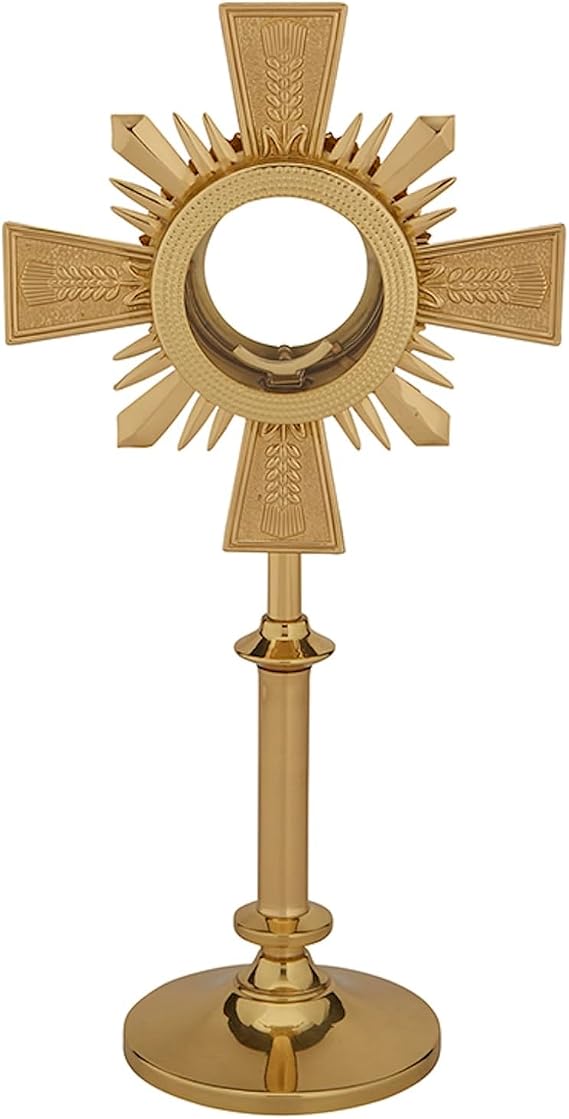 Church Supply Polished Brass Monstrance, 15.25" Tall, Cross Rays