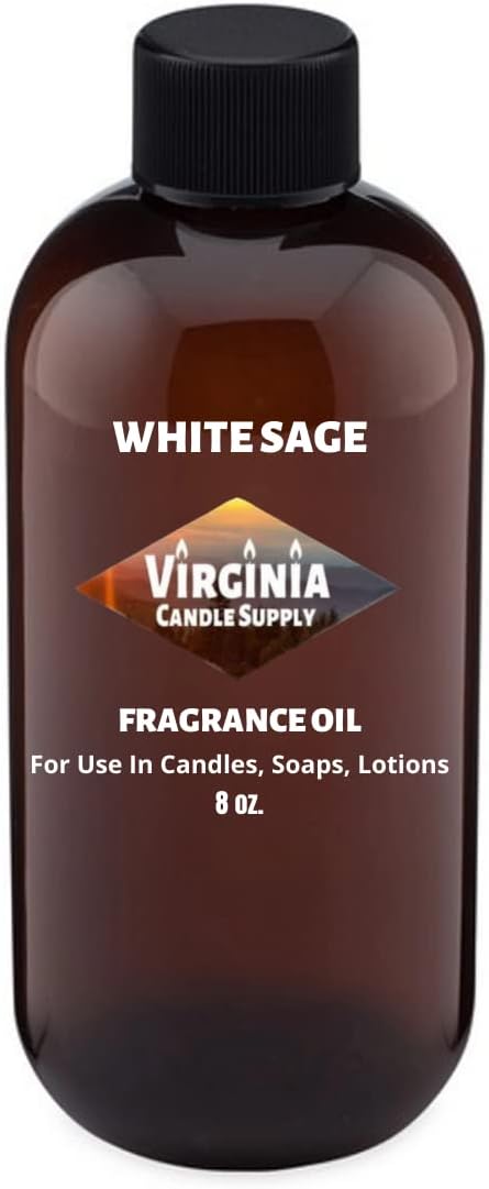Virginia Candle Supply White Sage Fragrance Oil (8 oz Bottle) for Candle Making, Soap Making, Room Sprays, Lotions, Car Fresheners, Slime, Bath Bombs, Warmers