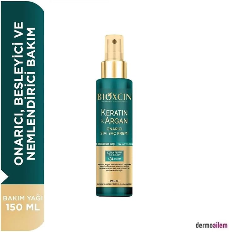 Bioxcin Keratin & Argan Onarıcı Sıvı Saç Bakım Kremi, 150 ml, Yıpranmış ve Hasar Görmüş Saçlar