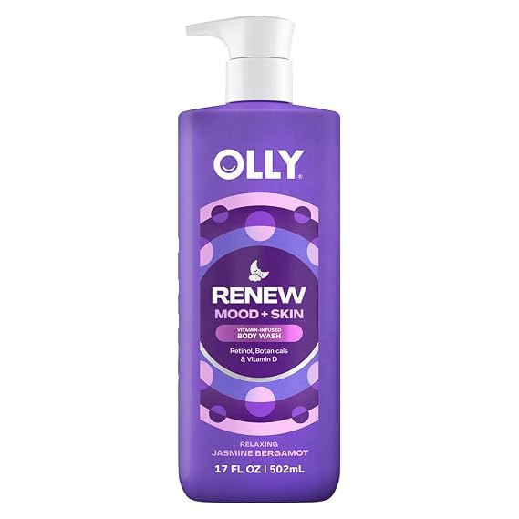 OLLY Renew Body Wash with Vitamin D, Retinol & Botanicals - 17oz | For dry skin, Helps repair the skin barrier, With vitamin C for Skin Barrier Repair, Deep Hydration, Jasmine Bergamot Scent