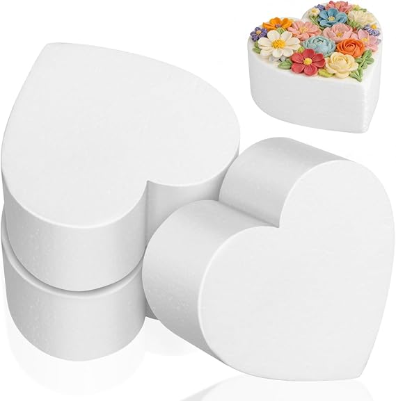 Unomor 3Pcs Heart Shaped Cake Dummies Foam Models 5.90X5.90X2.75In Lightweight Cake Decorating Practice Tools for Bakery Display Diy Crafts Party Photography Props