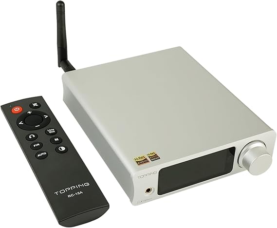 TOPPING DX3Pro+ LDAC Headphone Amplifier, ES9038Q2M Bluetooth 5.0 DAC, NFCA Audio Decoder, USB/Optical/Coax Inputs, with Remote Control, Headphone Amp, Line Out, Pre-Amp Function (Silver)