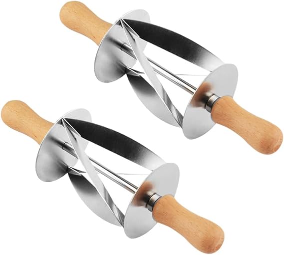 Stainless Steel Croissant Cutter Roller 2 Pack Wooden Handle