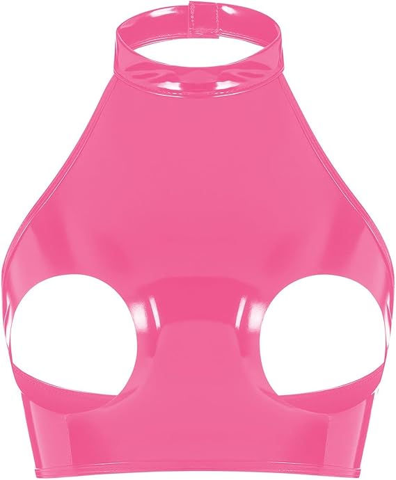 Sexy Lingerie for Women Naughty Outfits Exotic Pu Leather Halter Strap Crop Tops Cupless Cage Bra Hollow Out Bralette