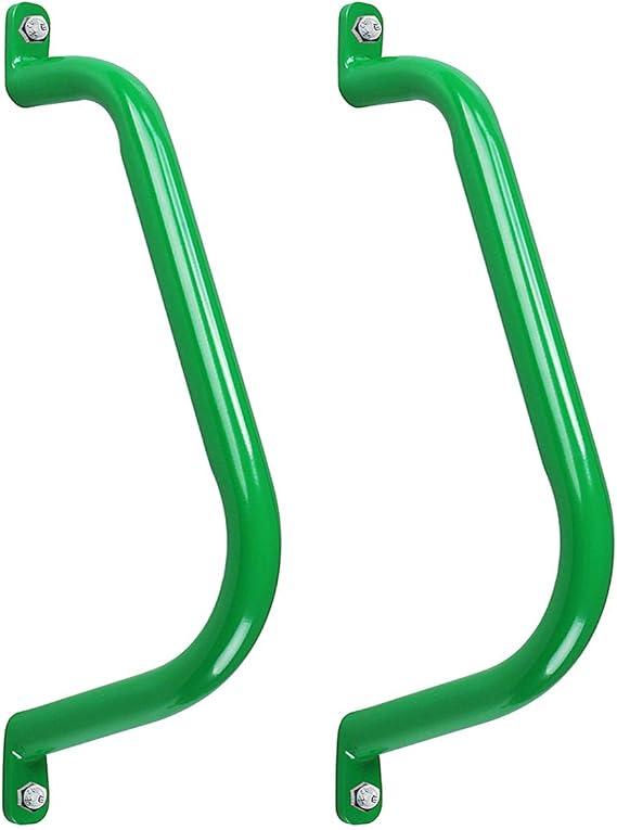 17'' Green Playground Handles Safety Grab Bar Indoor & Outdoor 2pcs | Heavy Duty Solid Metal, Non-Slip Glossy Powder Coated Weather Resistant, Comfy Secure Handle Bar, Playset SwingSet Jungle Gym