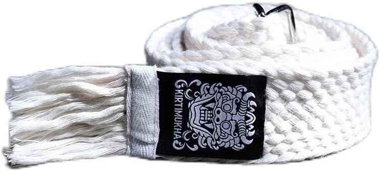ByTheR Men's Ethnic Pattern Square Patch Flat Rope Belt with Buckle, Ivory
