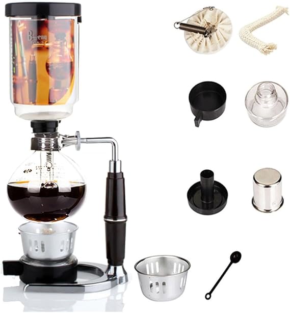 YUEHUA Siph Coffee Maker 5 Cup, Borosilicate Glass Vacuum Brewer