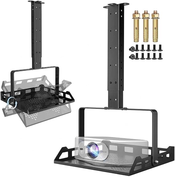 Salange 3-in-1 Projector Mount, Adjustable Height Ceiling/Wall Mount with Tray, Heavy-Duty Stand w Cable Management, Holds Up to 22 lbs, Ideal for Home Theater and Office (Black)