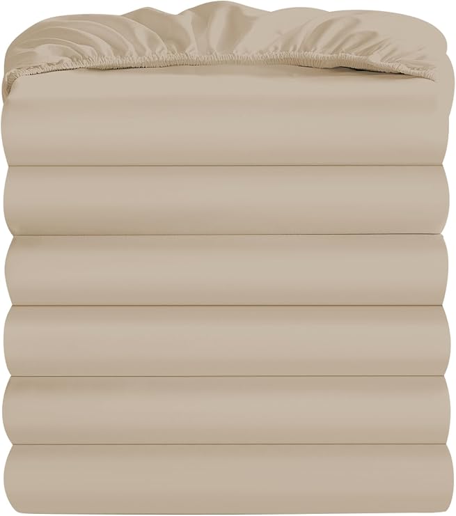 Maple&Stone Full Fitted Sheet Only, Bulk Pack of 6 Light Grey Sheets | Premium Soft & Breathable, Brushed Microfiber Fabric with Deep Pocket for Full Size Bed