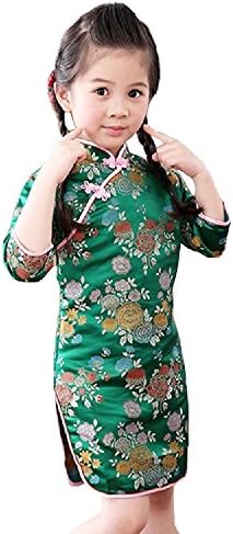 Hooyi Foral Baby Girl Qipao Three-Quarter Sleeve Chinese Tradition Cheongsam Children Clothes