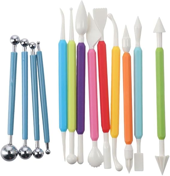 13PCS DIY Fondant Tool Gum Paste Modeling Tools Cake Decorating Hand Tool Double Head Metal Ball Modeling Tools