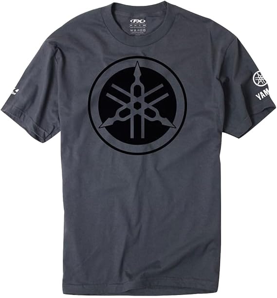 YAMAHA S/S T-Shirt 100% Cotton Powersports Motorcycle ATV UTV Crew Neck Short Sleeve T-Shirt - Fork Charcoal, Size: X-Large