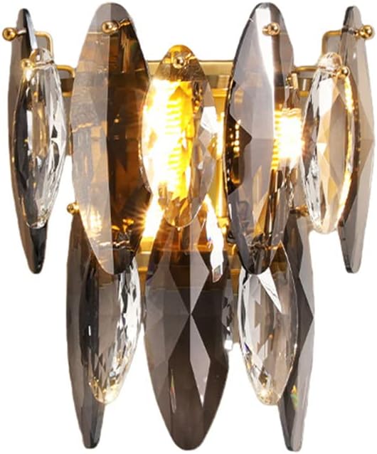 Modern Crystal Wall Sconces 2-Light Gold Wall Mount Lamp with Colorful Crystal Glass Leaf Shade, Elegant Crystal Wall Lamp for Living Room Hallway Bedside Bathroom (H11.8")