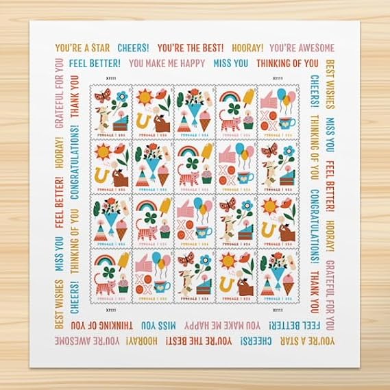 Thinking of You (Sheet of 20) First-Class Mail Forever Postage Stamps 2023 Scott 5803-5807