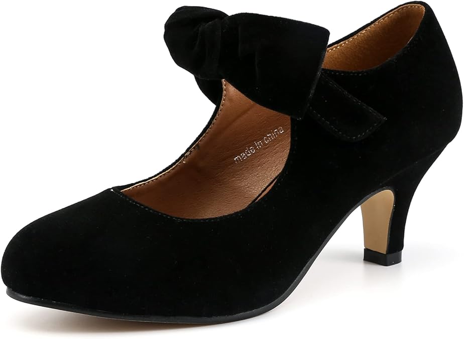 LIURUIJIA Women's Bow Mary Jane Kitten Heel Pumps Dress Shoes