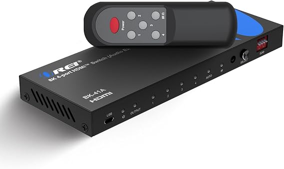 OREI 8K 4-Port HDMI Switch, Audio Extractor, 4-in 1-Out, 8K@60Hz, CEC, HDR | 4k 120hz hdmi switch, hdmi 2.1 switcher 4k 120hz, HDCP 2.3, Dolby Vision, IR Remote, Metal Housing
