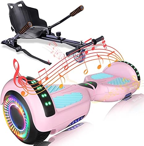 SIMATE Hoverboard with Seat Attachment Combo, Self Balancing Scooter with Bluetooth Speakers and LED Lights for Kids Adults Girls Boys(Include Go-Kart)