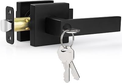 Estmoon Door Lock Matte Black Door Knob with Lock, Heavy Duty Keyed Front Door Handle Exterior Lockset, Entrance Exterior Door Knob for Bedroom, Bathroom, Front Door, Office, 1 Pack
