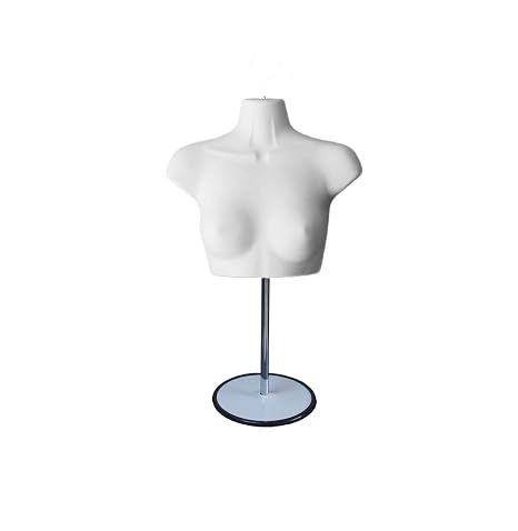 White Female Mannequin Chest Long Hollow Back Body Torso Set w/ Metal Stand with Metal Pole & Hanging Hook, S-M Size (1)
