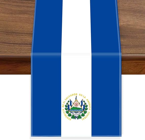 El Salvador Velvet Table Runner,Salvadoran Flag Table Cloth Decoration,Soft Texture Tablecloth for Home Party Decor 1272inch