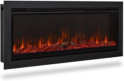 BOWERY HILL Mid-Century 49 Wall Mounted Electric Fireplace Mantel Heater with Remote Control, Adjustable Led Flame, 1500W Insert in Black