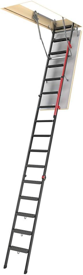 FAKRO 869333 LMP Insulated Steel Attic Ladder 30" x 56.5" Rough Opening with up to 12' Ceiling Height, Gray