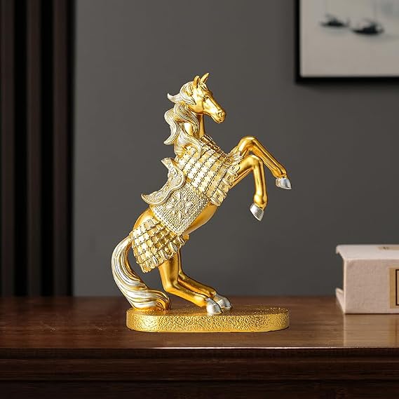 ELEGANTZ Rearing Horse Statue Decor Modern Handmade Resin Sculpture Shelf, Table, Desk Elegant Centerpiece for Living Room, Coffee Table, Office Luxury Home Decoration Ornament (Rearing Gold)