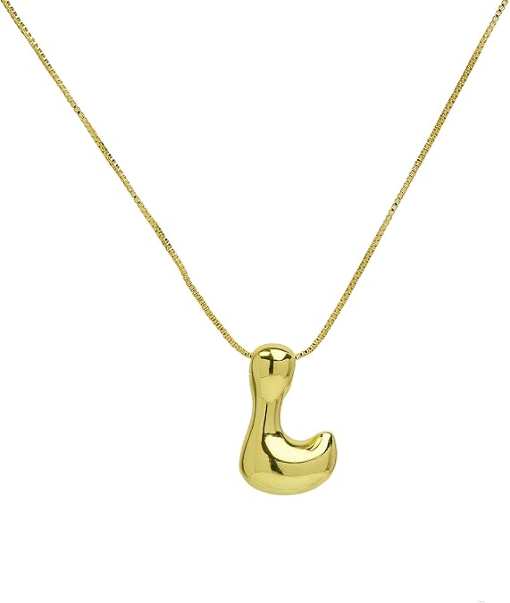 Qitian Shiny Cubic Zirconia Bubble Alphabet 26 A-Z,Puffy Name,Letter Necklace,Personalized Monogram Necklace,Balloon Initial Necklace Gifts for Women 18K Gold Plated Jewelry.