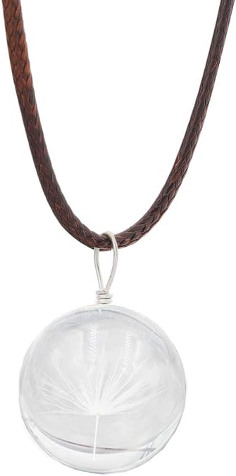 CHOORO Dandelion Necklace Real Dandelion Seed Inlaying Crystal Ball Necklace Dried Pressed Flower Pendant Necklace Flower Lovers Gift