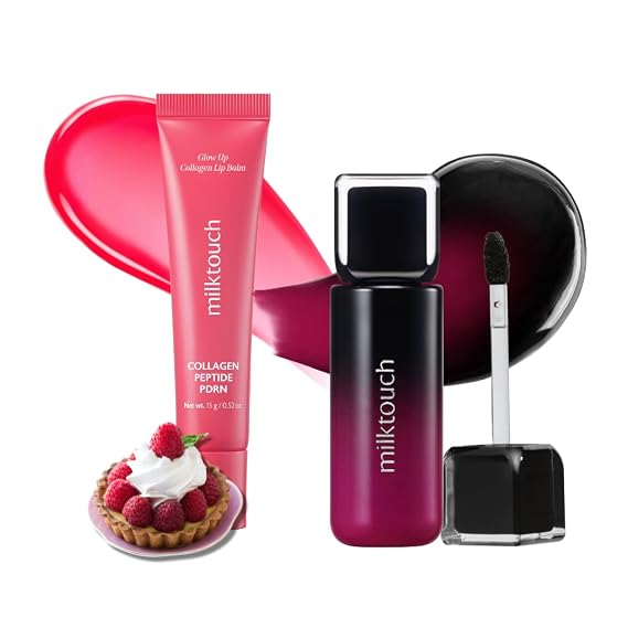 MILKTOUCH [Summer-proof Lip Combo] Black Peel Off Lip Tattoo #02 Black Plum + Collagen Lip Balm #Berry Tart